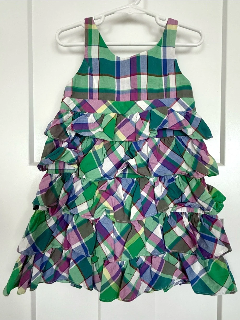 Ralph Lauren Girls Size 4 Madras Plaid Tiered Ruffle Dress